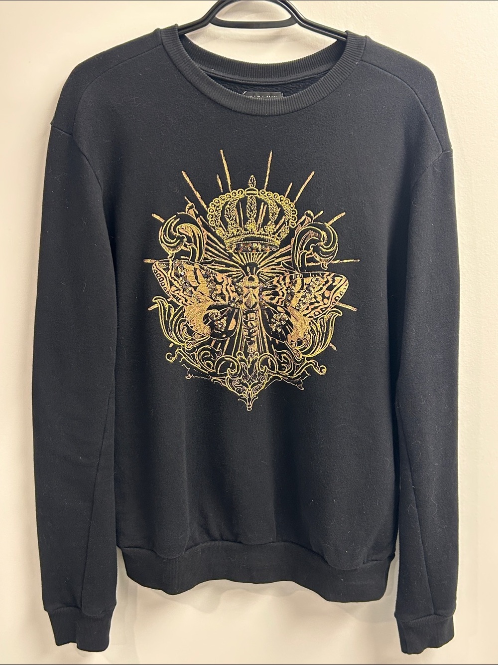 Zara Black Crewneck Sweatshirt with Gold Crest Graphic